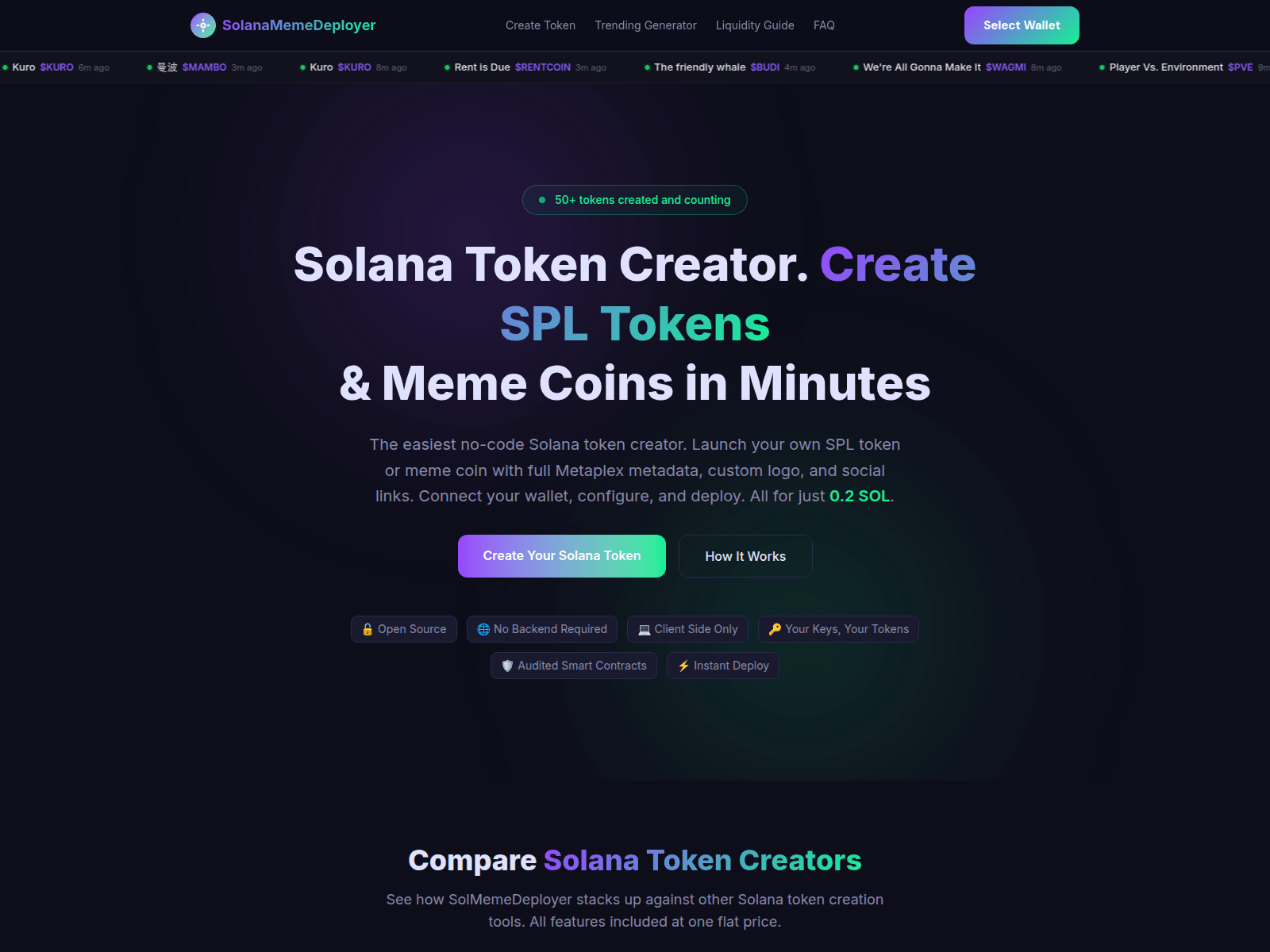 Screenshot of solanamemedeployer.net