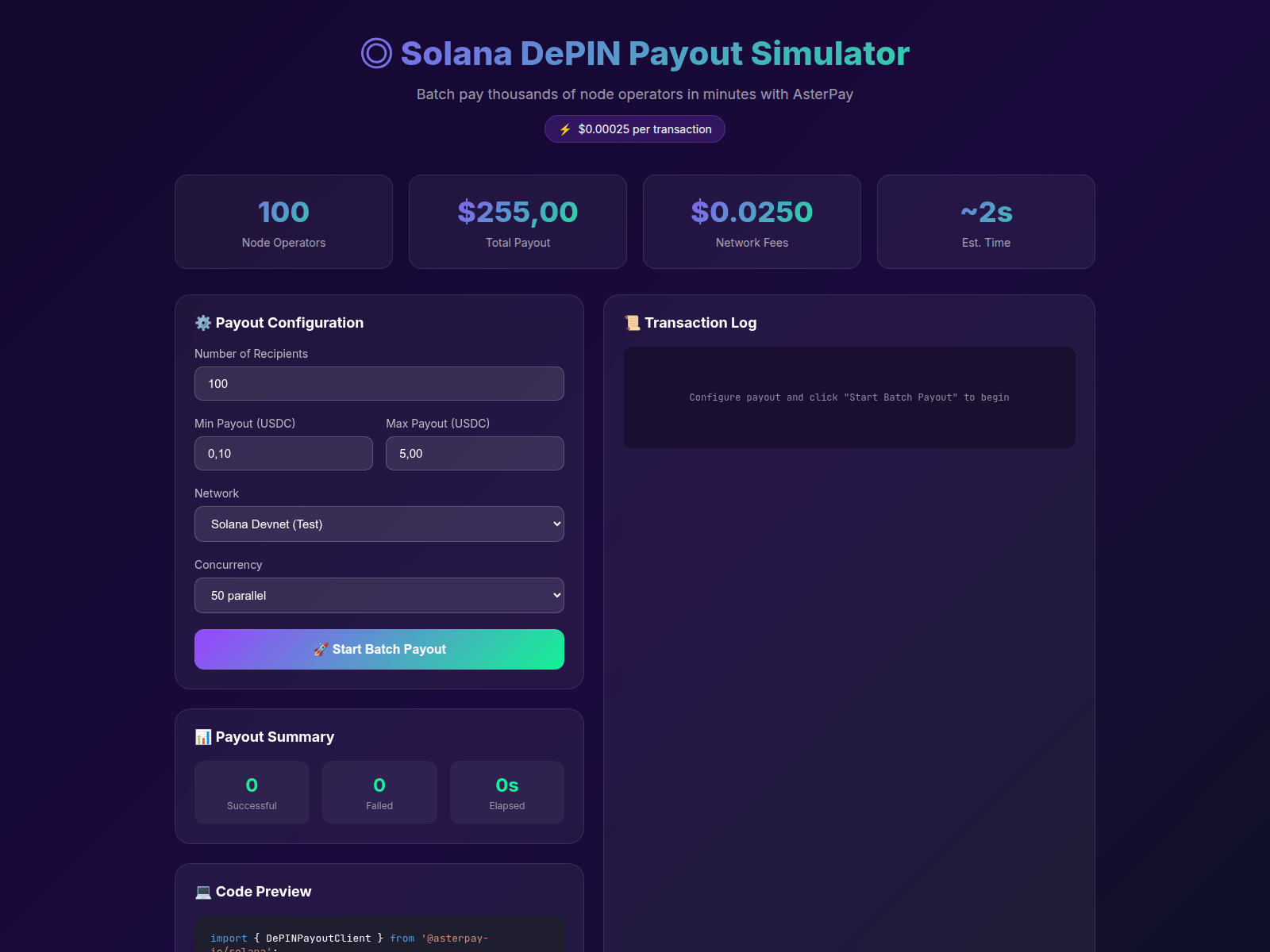 Screenshot of solana.asterpay.io