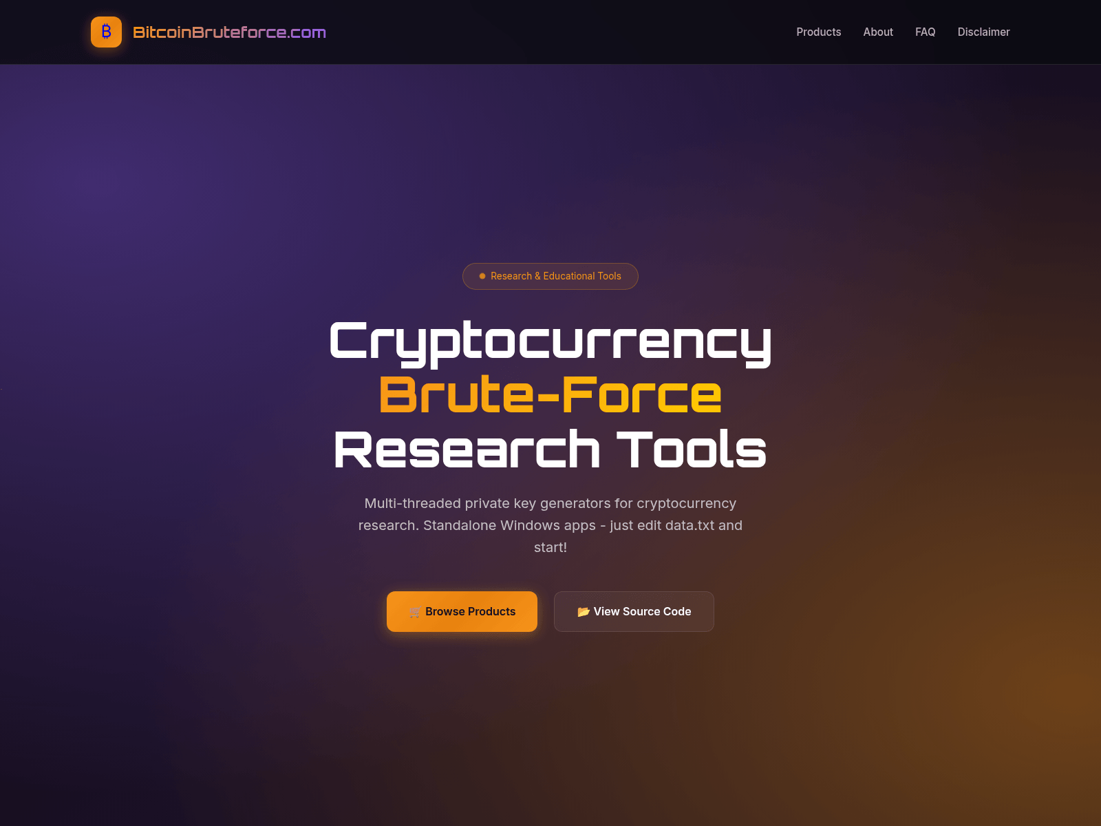 Screenshot of bitcoinbruteforce.com
