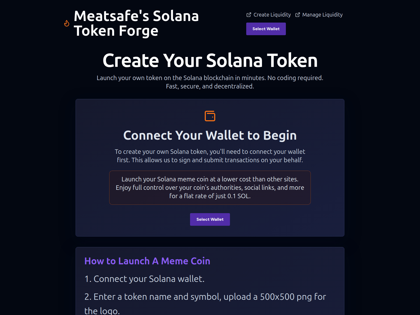 Screenshot of solanatokenforge.org