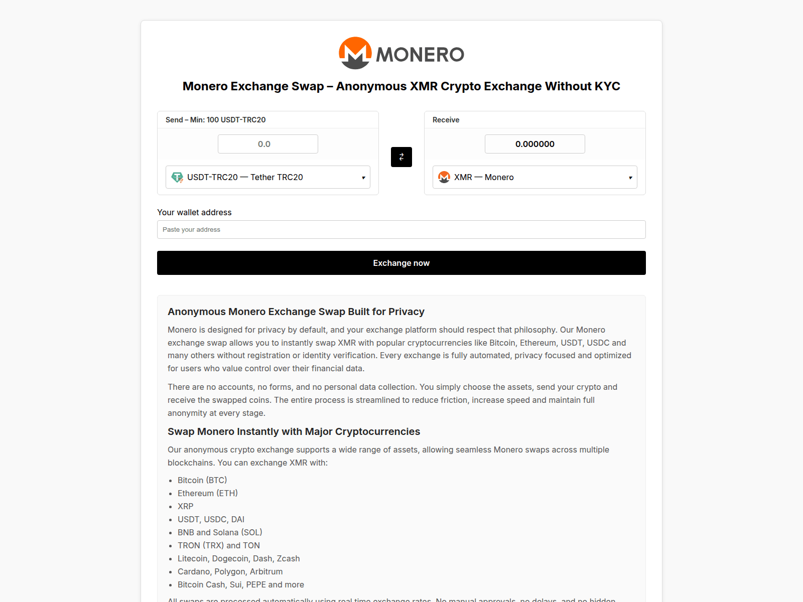 Screenshot of monero1exchange1swap.com