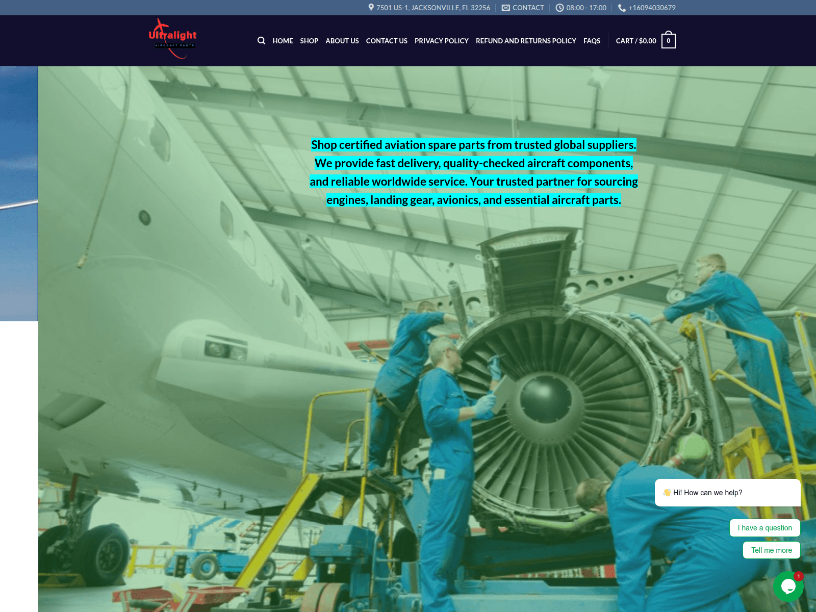 Screenshot of ultralightaircraftparts.com