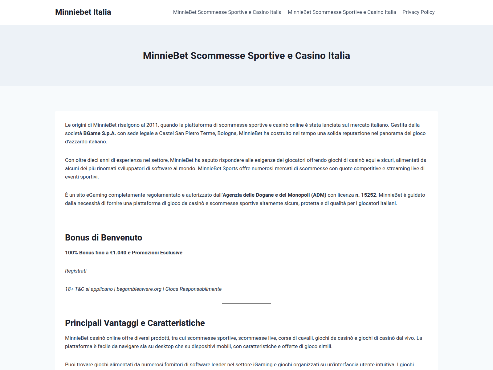 Screenshot of minniebetitalia.com