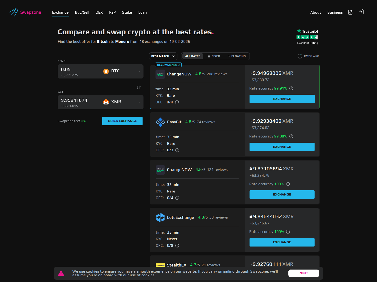 Screenshot of swapzone.me