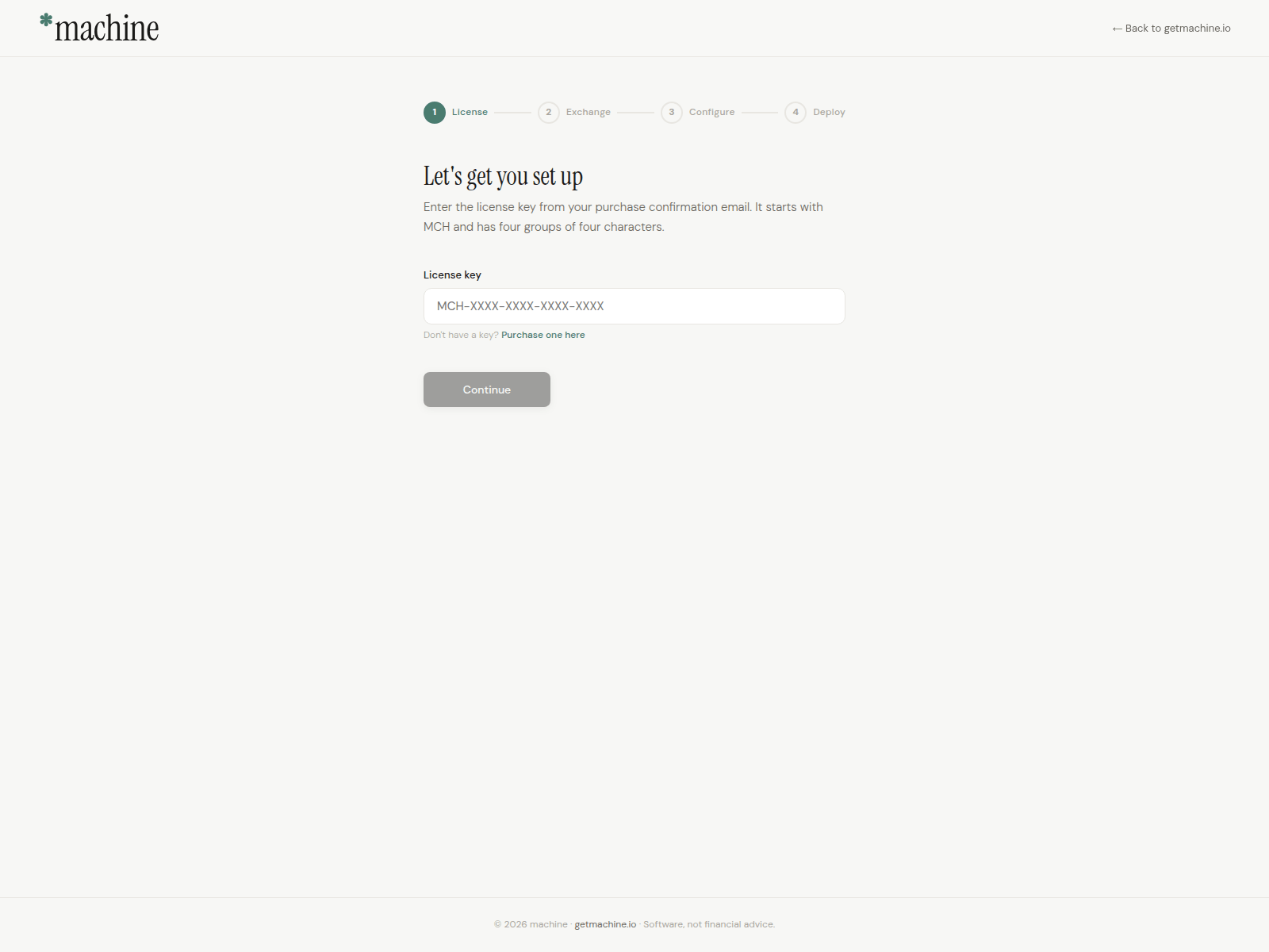 Screenshot of machine-setup.pages.dev