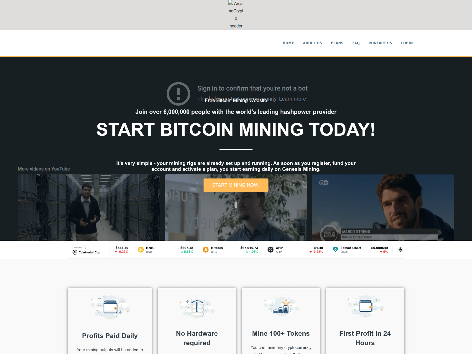 Screenshot of arcanecrypto.io