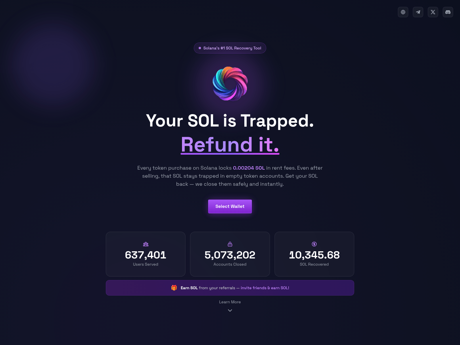 Screenshot of refundyoursolana.xyz