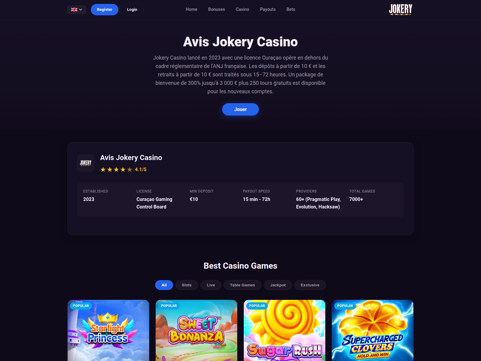 Screenshot of jokerycasinofr.com