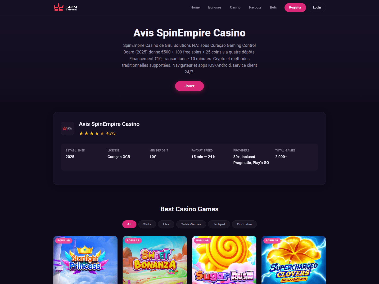 Screenshot of spinempire-fr.net