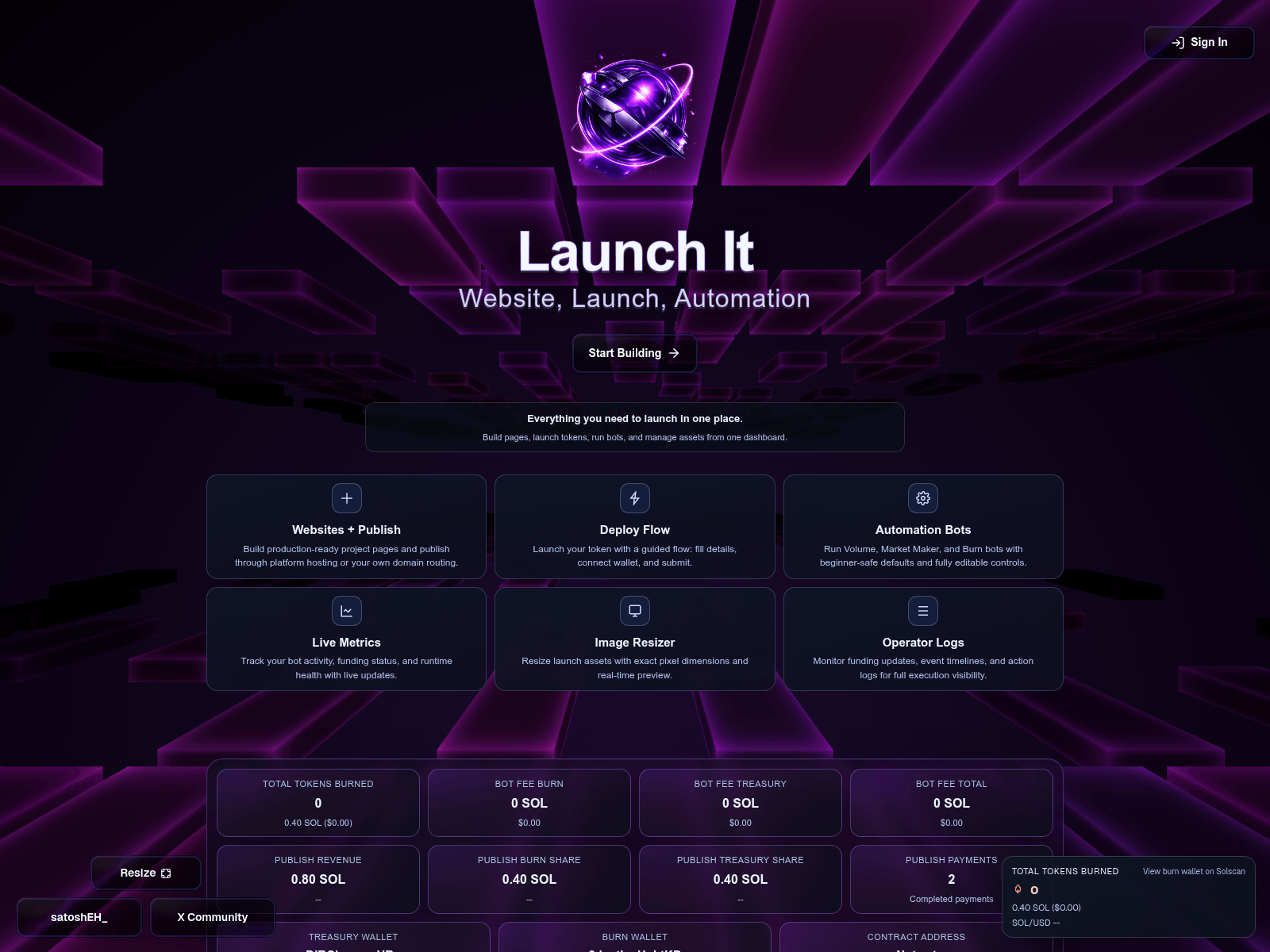 Screenshot of launchit.meme