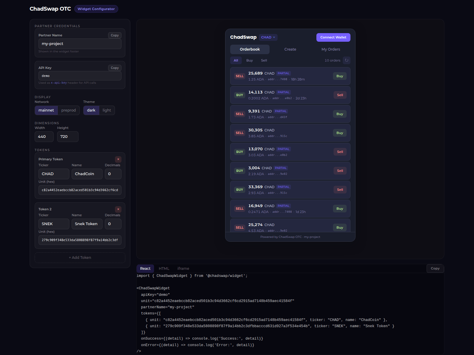 Screenshot of widget.chadswap.com