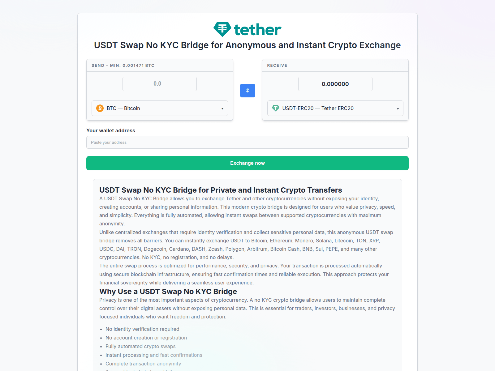 Screenshot of us-no-kyc-swap.com