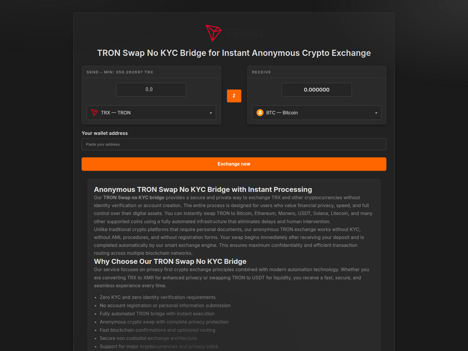Screenshot of t-no-kyc-swap.com