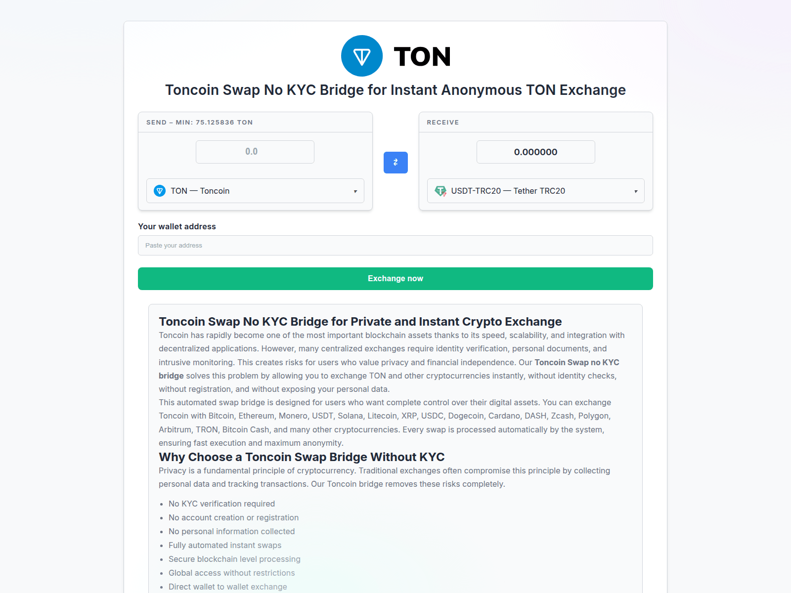 Screenshot of to-no-kyc-swap.com