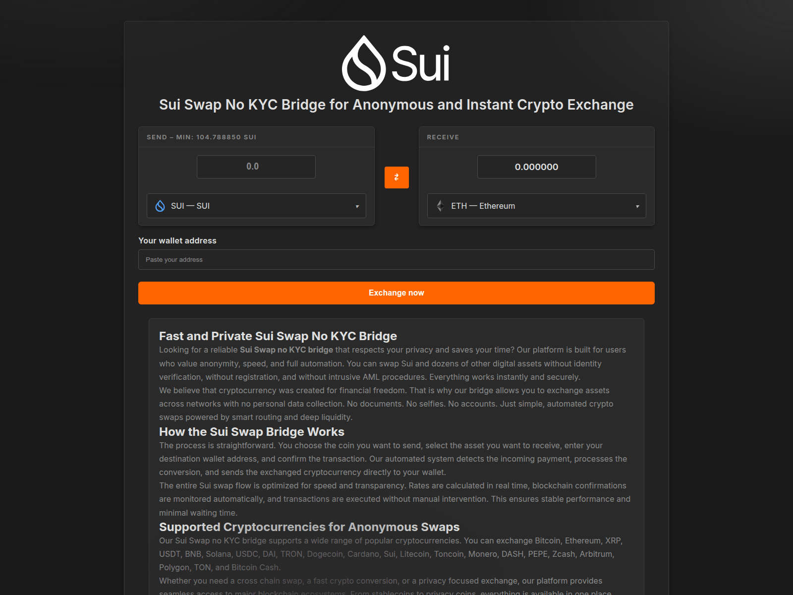 Screenshot of su-no-kyc-swap.com