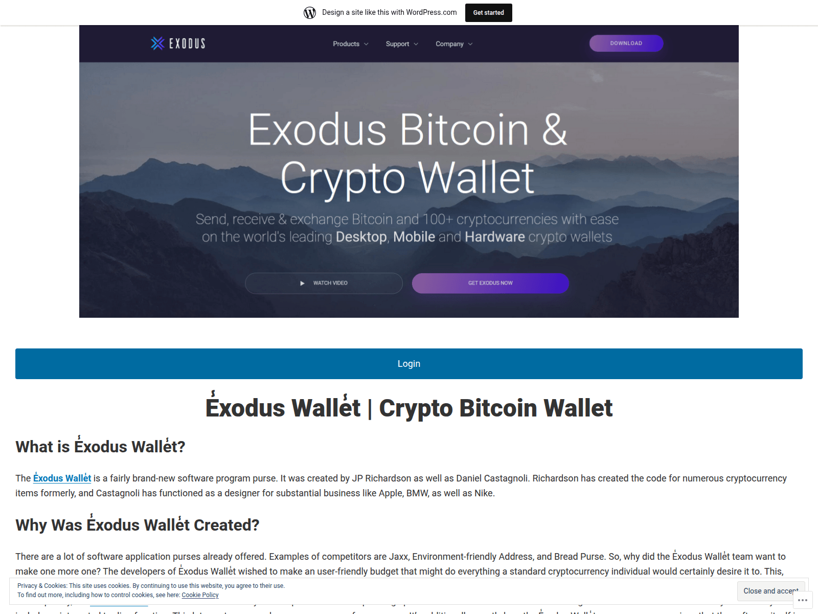 Screenshot of exoduswalletx.wordpress.com