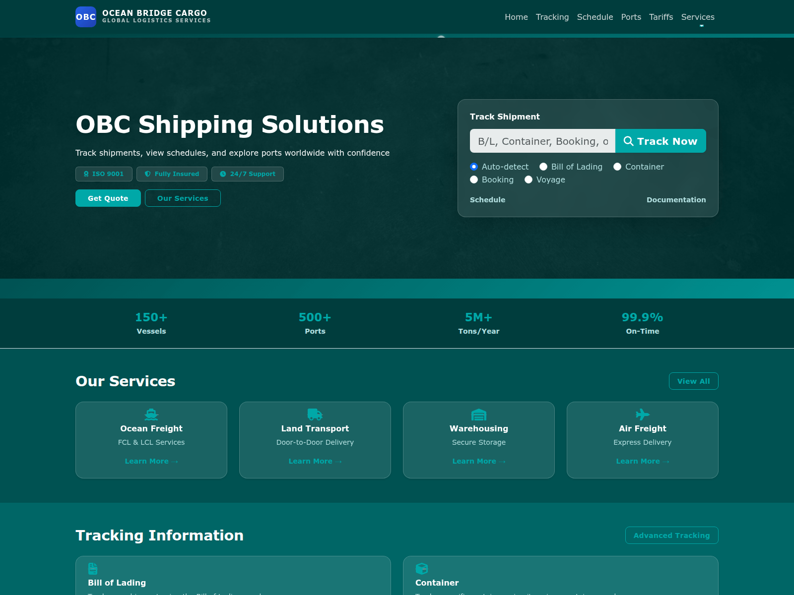 Screenshot of oceanbridgecargo.live