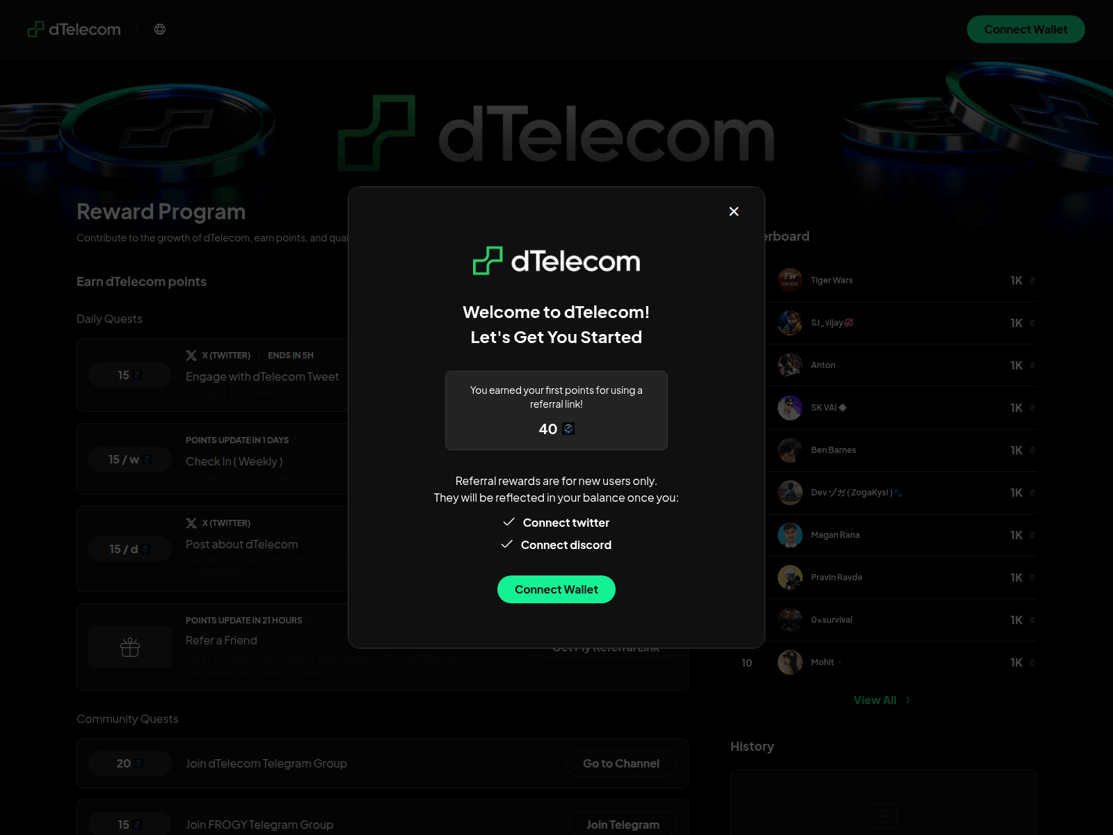 Screenshot of rewards.dtelecom.org