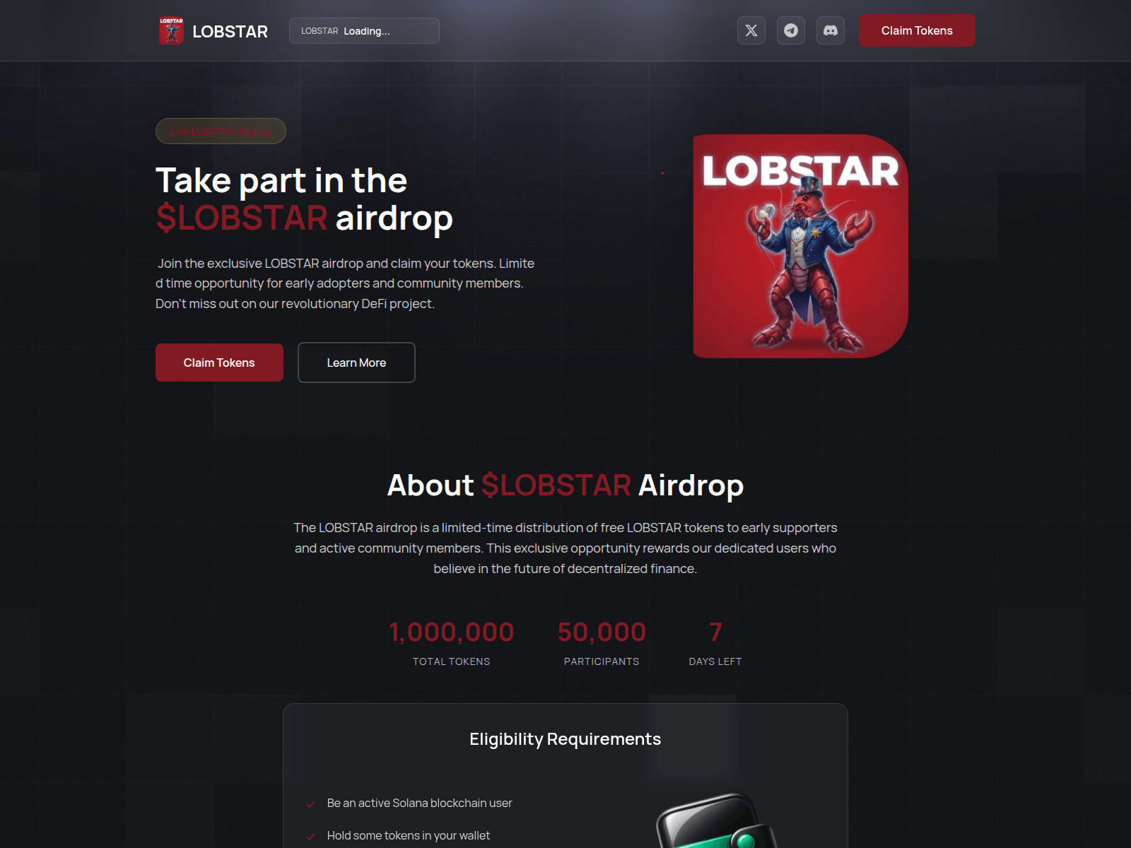 Screenshot of claim-lobstar.pages.dev