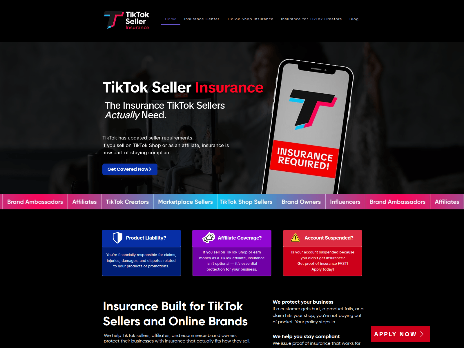 Screenshot of tiktoksellerinsurance.com