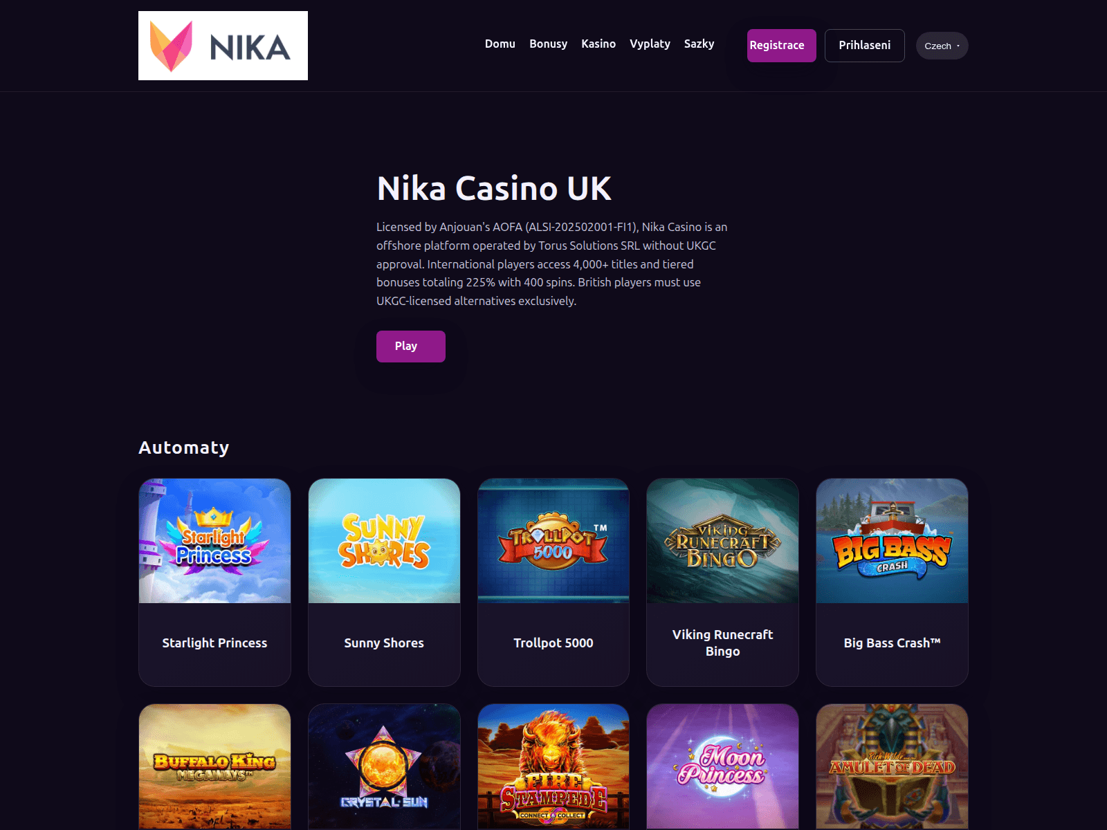 Screenshot of nika-casino-uk.com