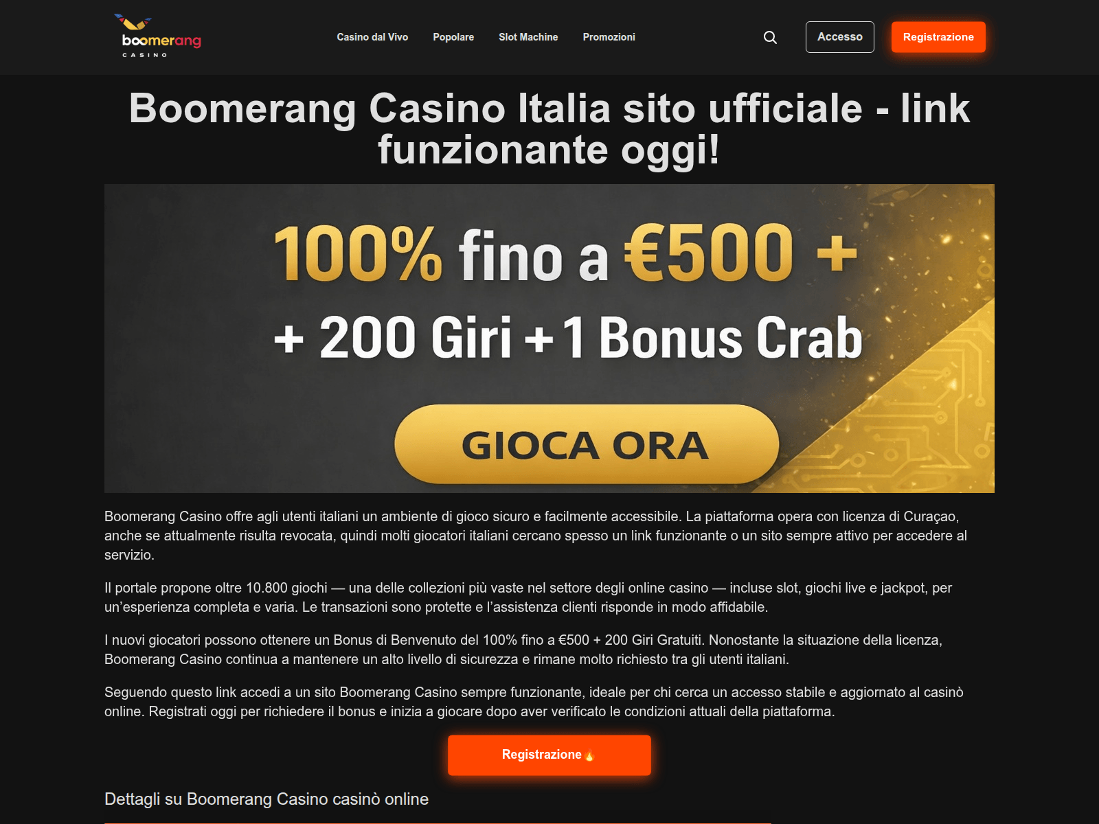 Screenshot of boomerang-casino-italia.com