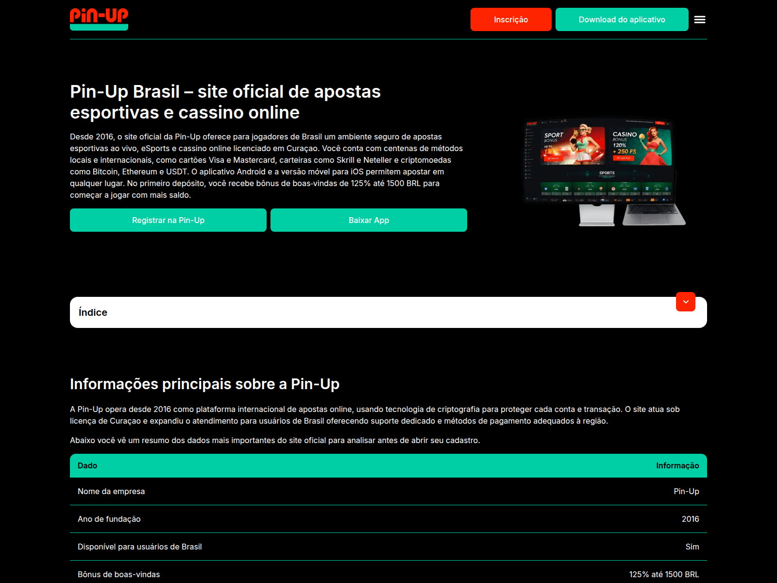 Screenshot of pinups-br.com