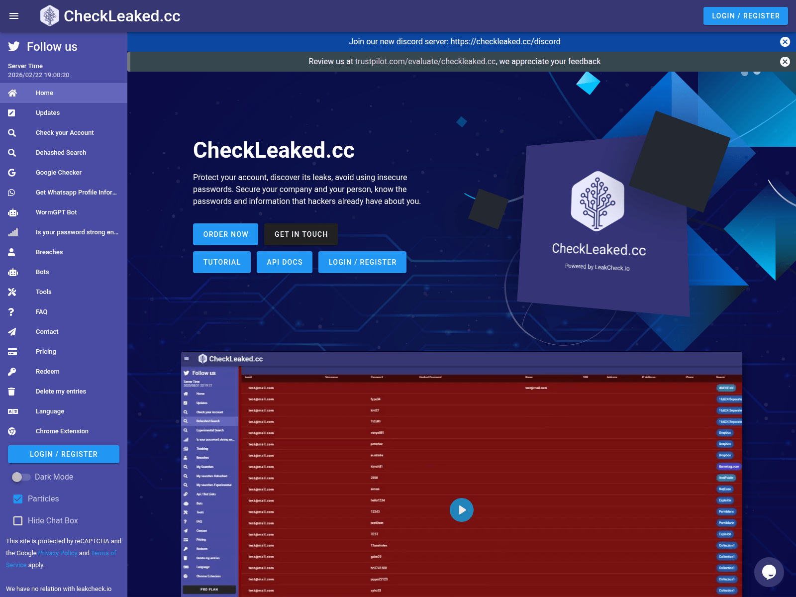 Screenshot von checkleaked.cc