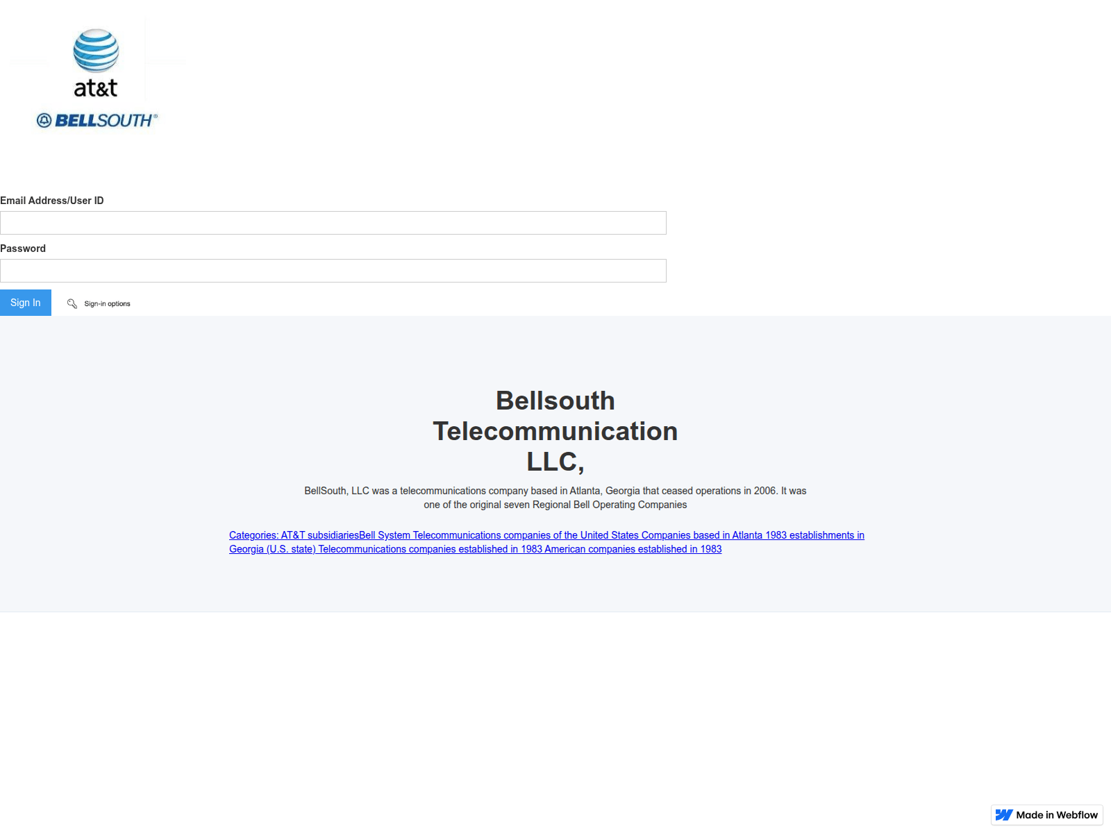 Screenshot of bellsouth-att-sign-in-4f949a.webflow.io