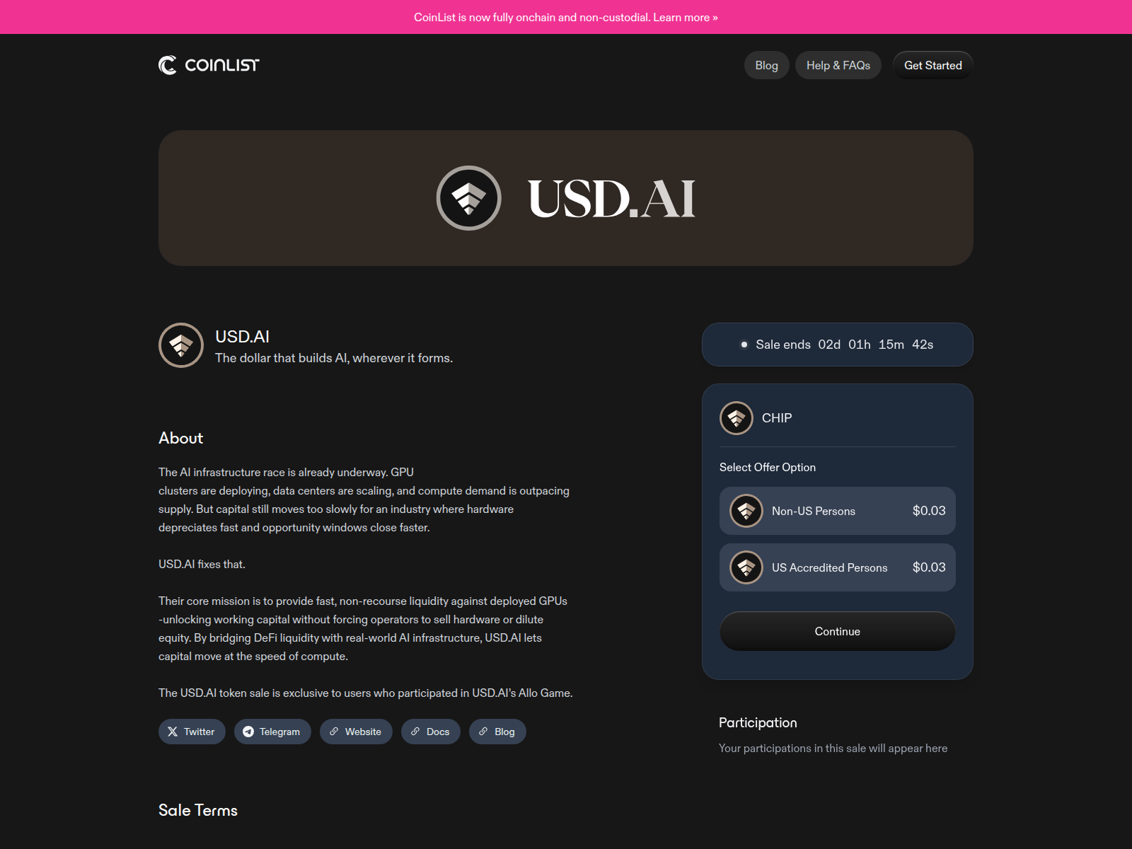 Screenshot of coinlist-usdai.com