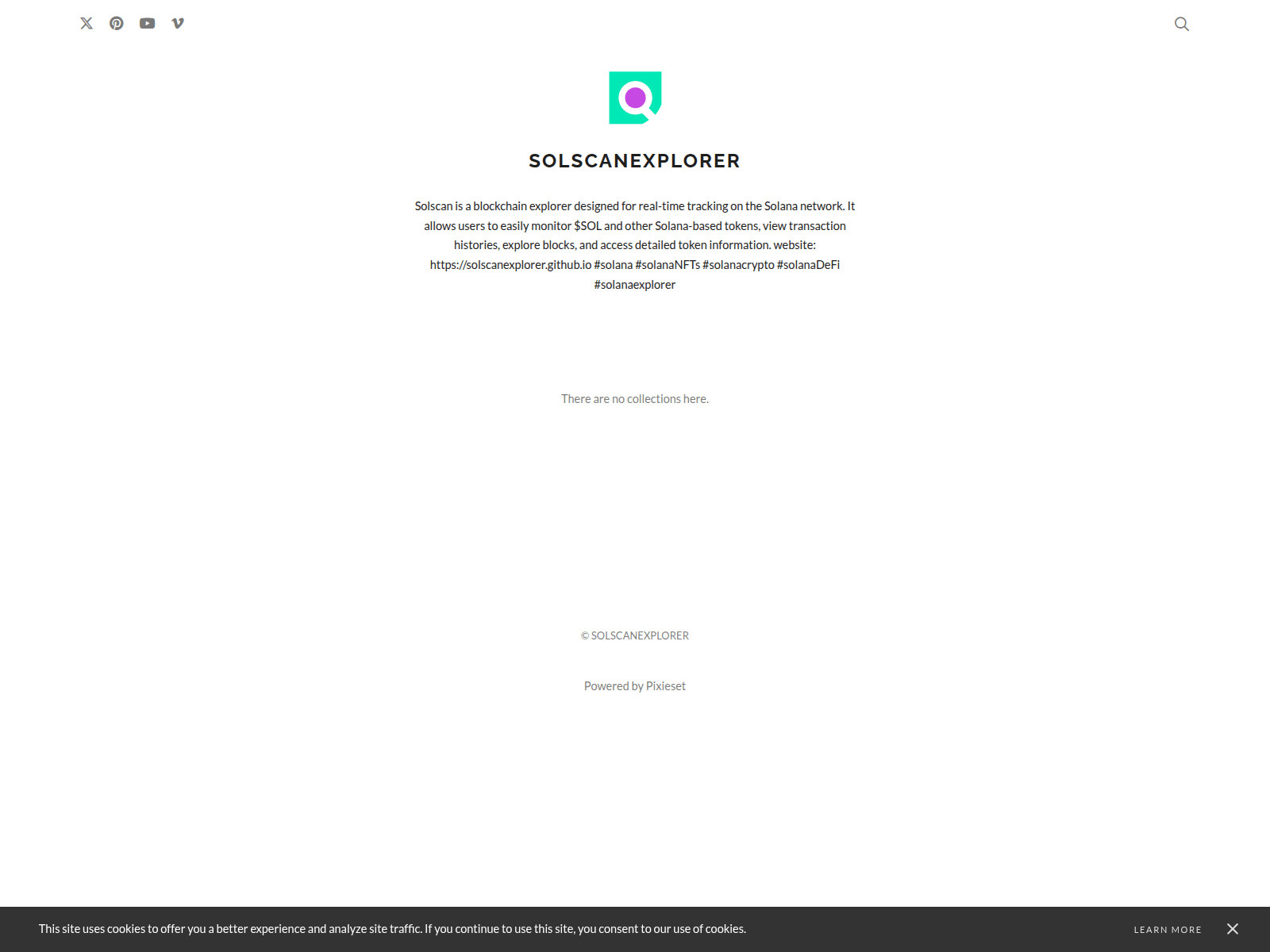Screenshot of solscanexplorer.pixieset.com