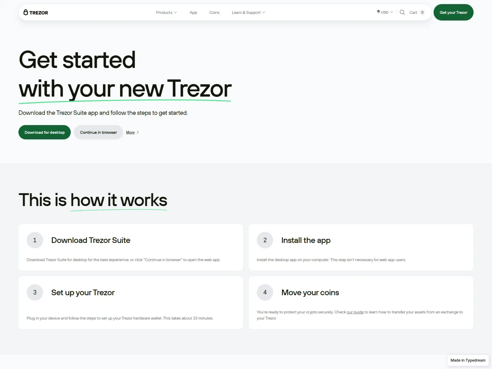 Screenshot of web-hard-ware-wallet-trezoor-doc.typedream.app