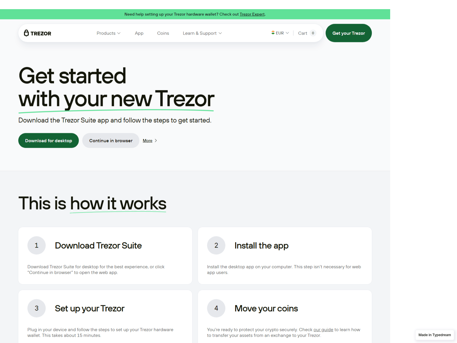 Screenshot of webpage-faq-en-trezr-en.typedream.app