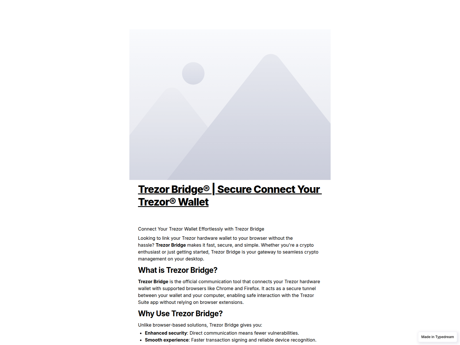 Screenshot of learns-bridge-trezr.typedream.app