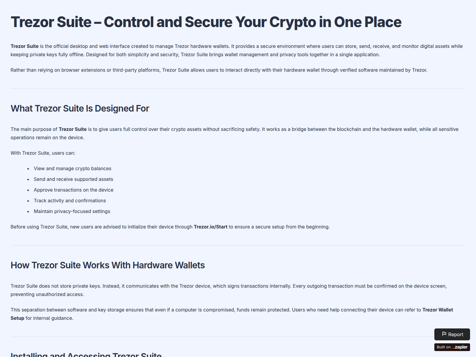 Screenshot of trezrsuite.zapier.app