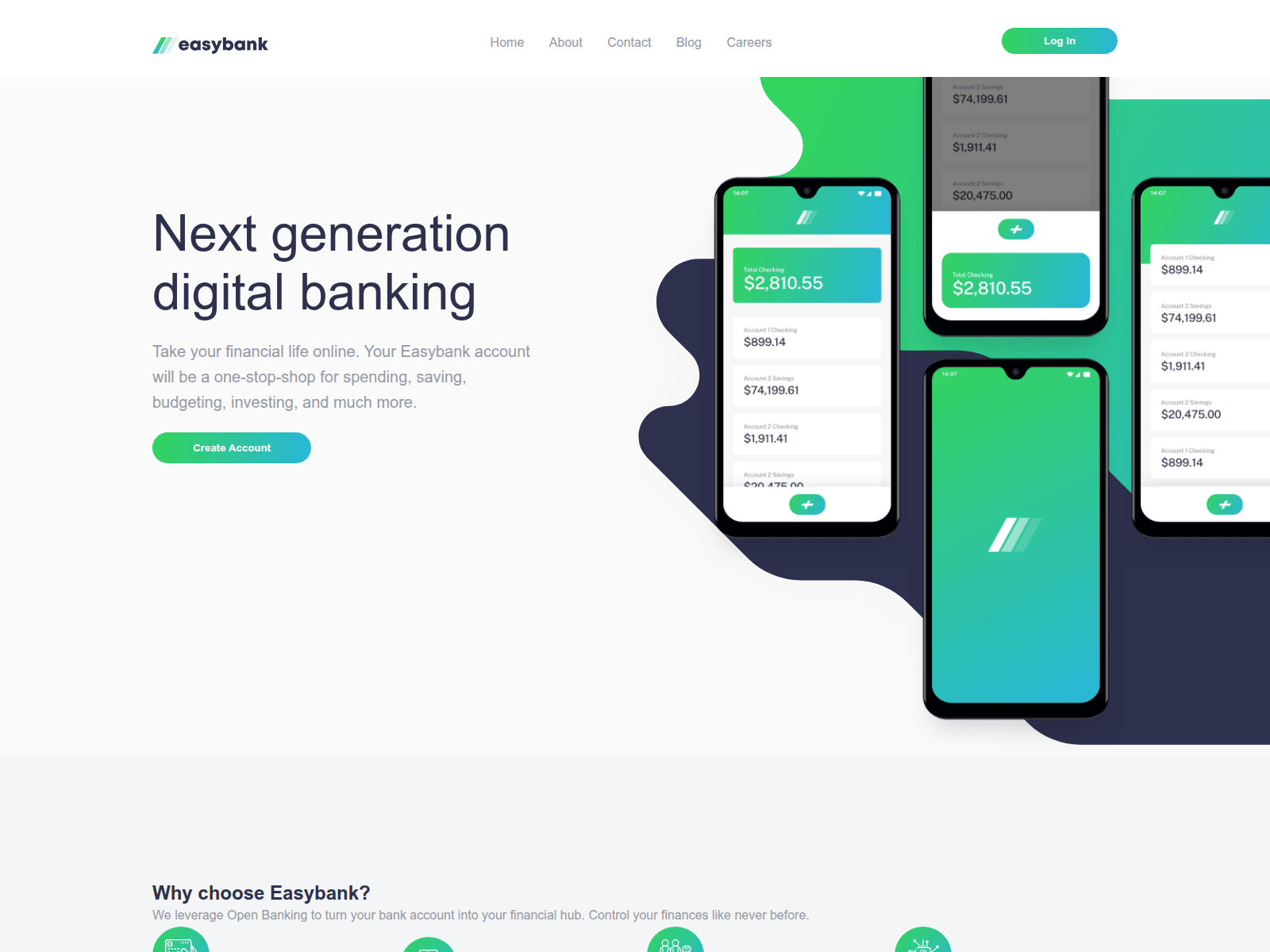 Screenshot of easy-bank-peach.vercel.app