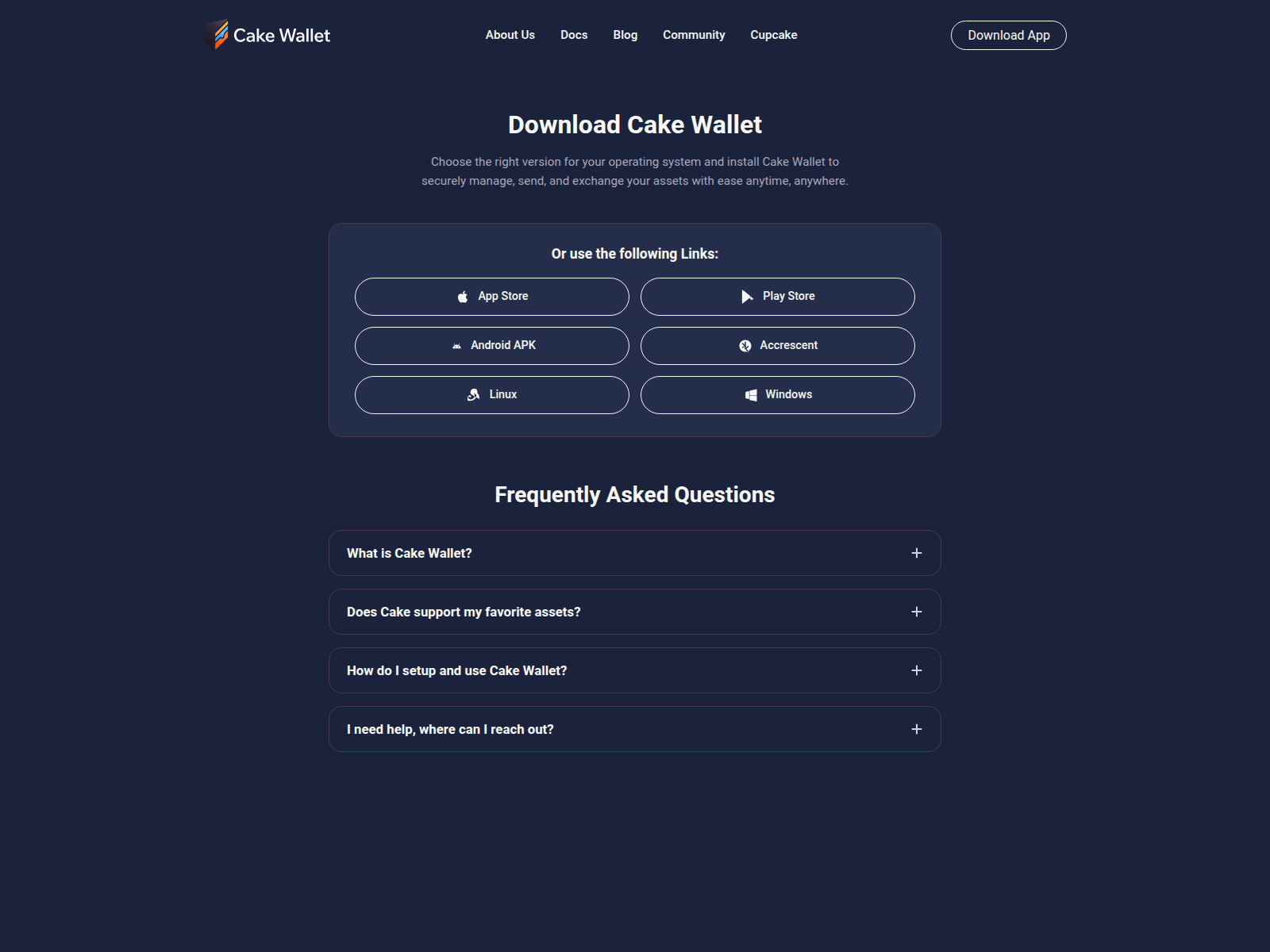 Screenshot of thecakewallet.com