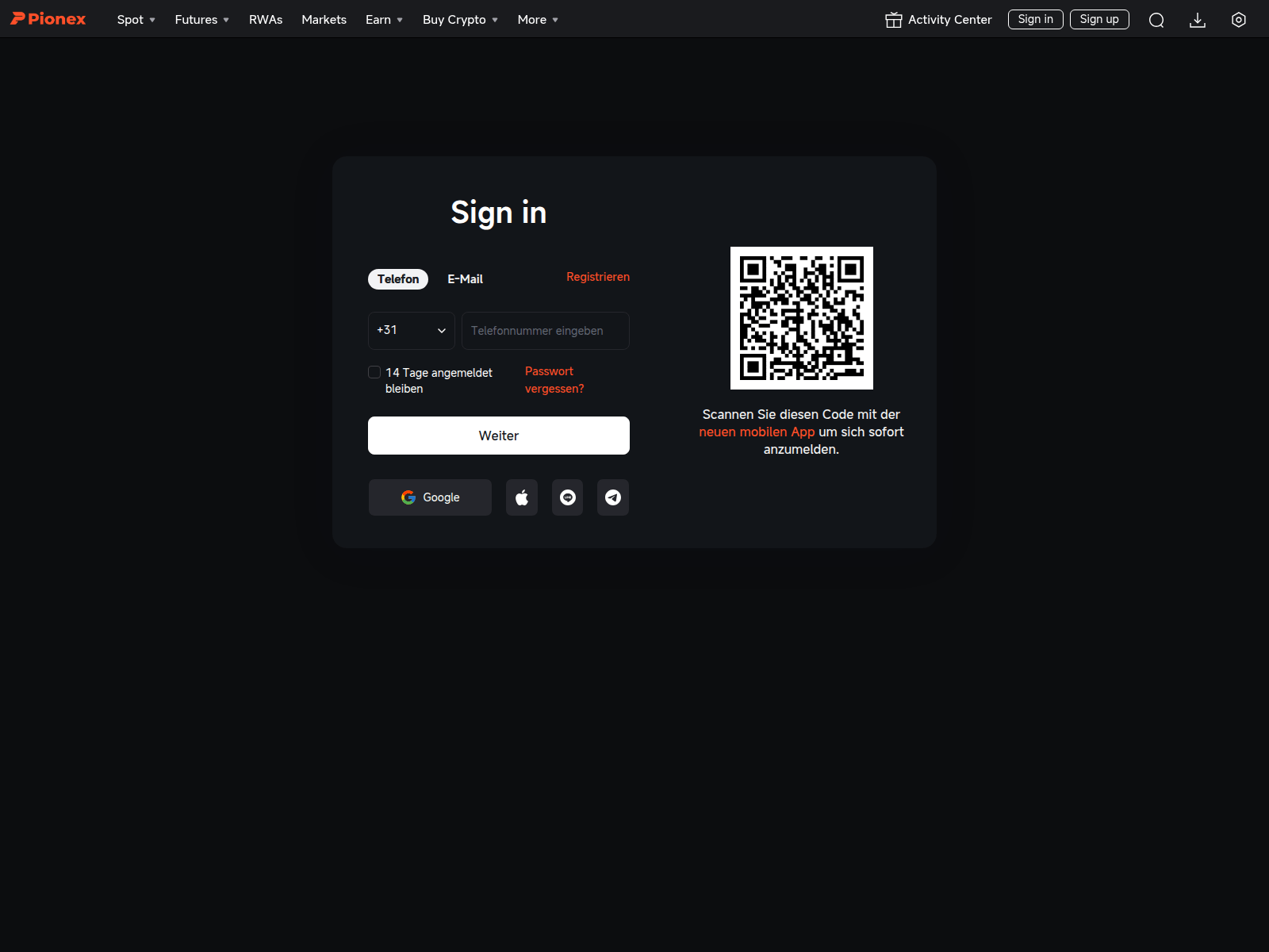 Screenshot of pionex-web.at