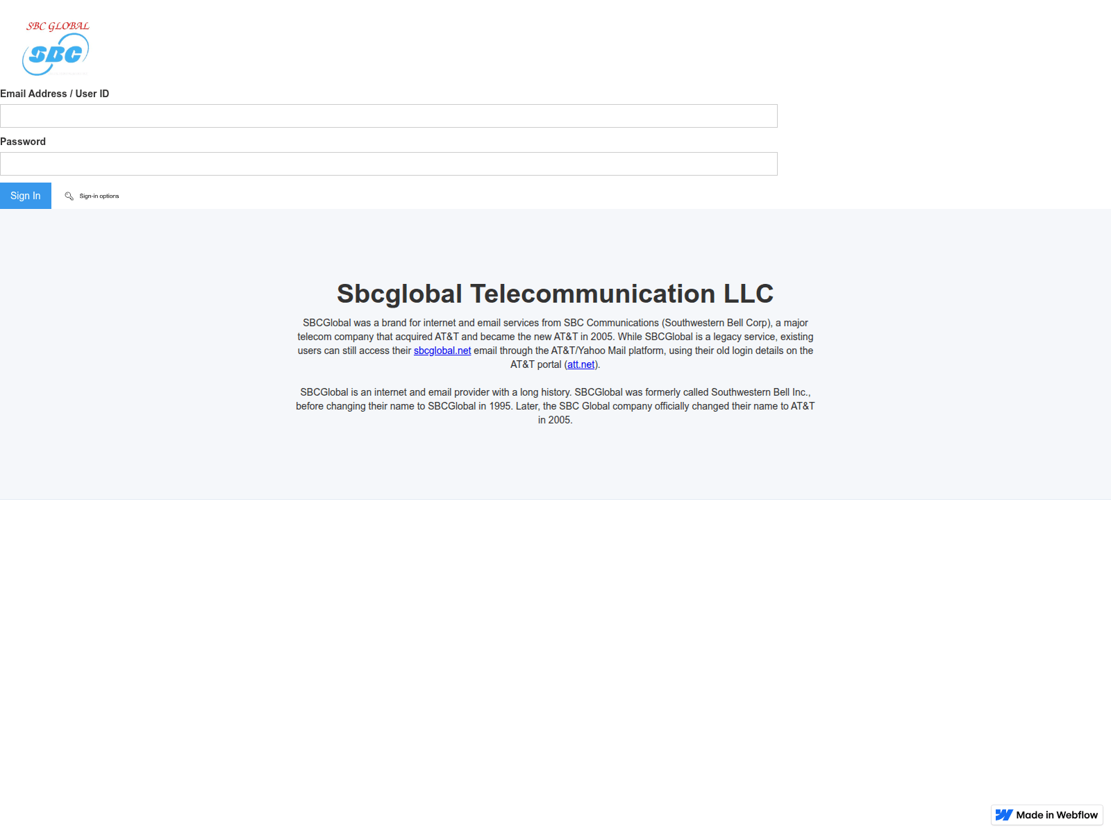 Forensic screenshot of sbcglobal-att-signing-c4af42.webflow.io