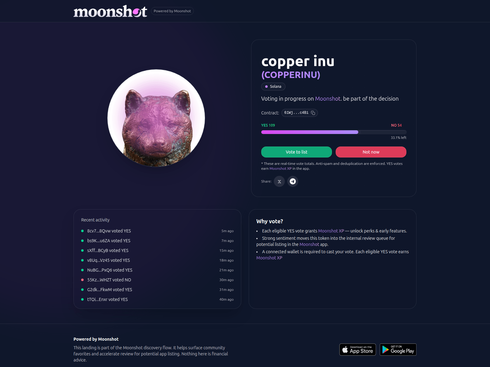 Screenshot of votingmoonshot.fun