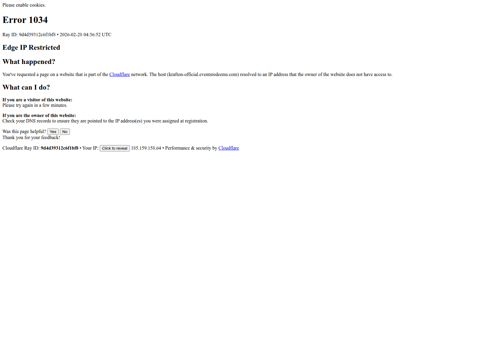Screenshot of krafton-official.eventsredeems.com