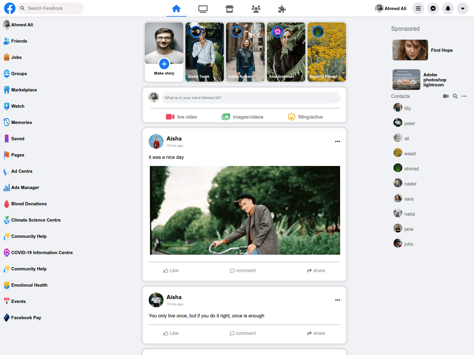 Screenshot of facebook-clone-rho-two.vercel.app