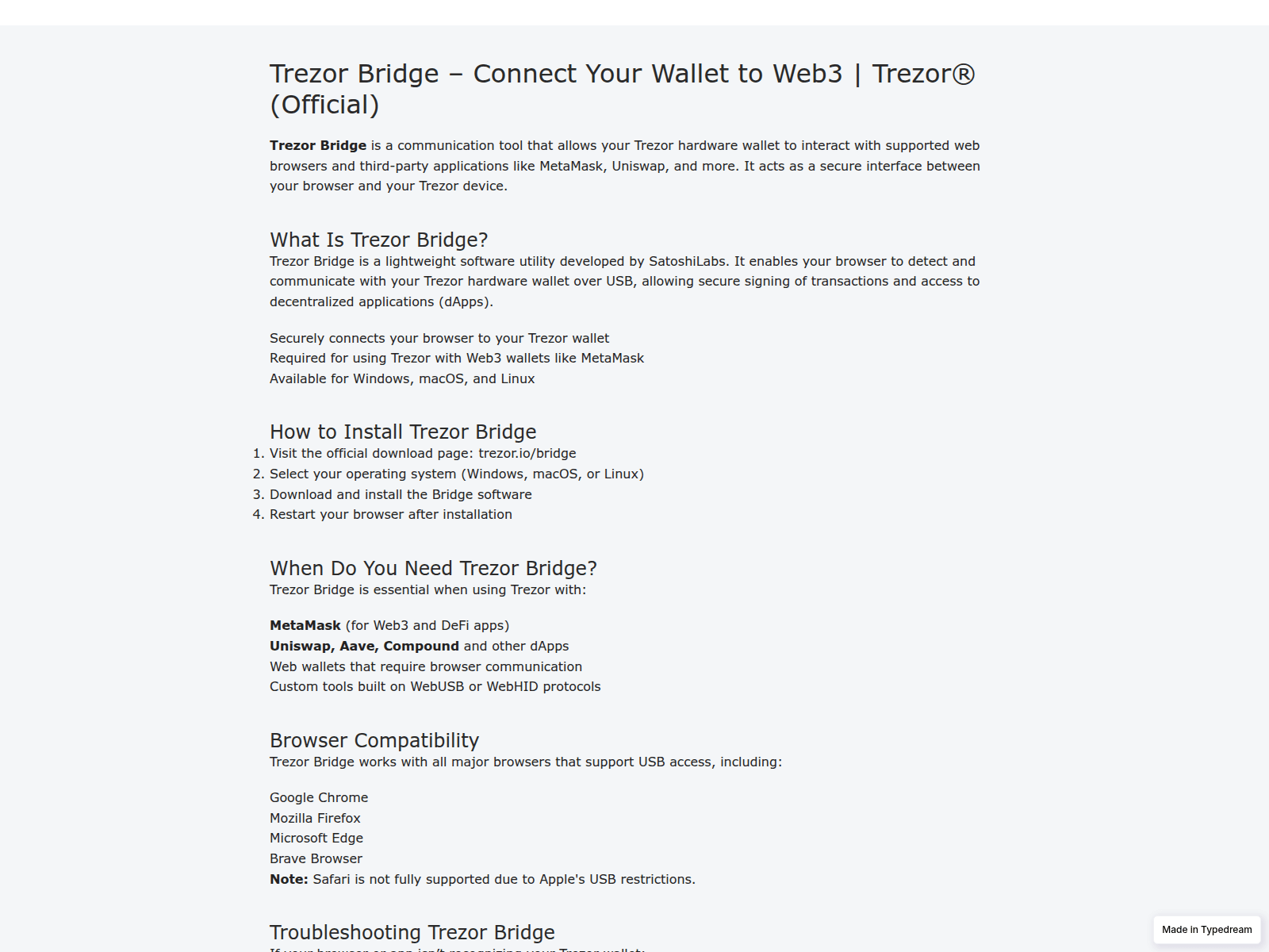 Screenshot of secure-device-brridge.typedream.app