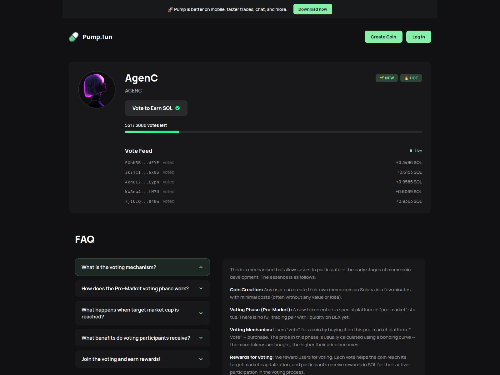 Screenshot of agenc.pumpvote.us
