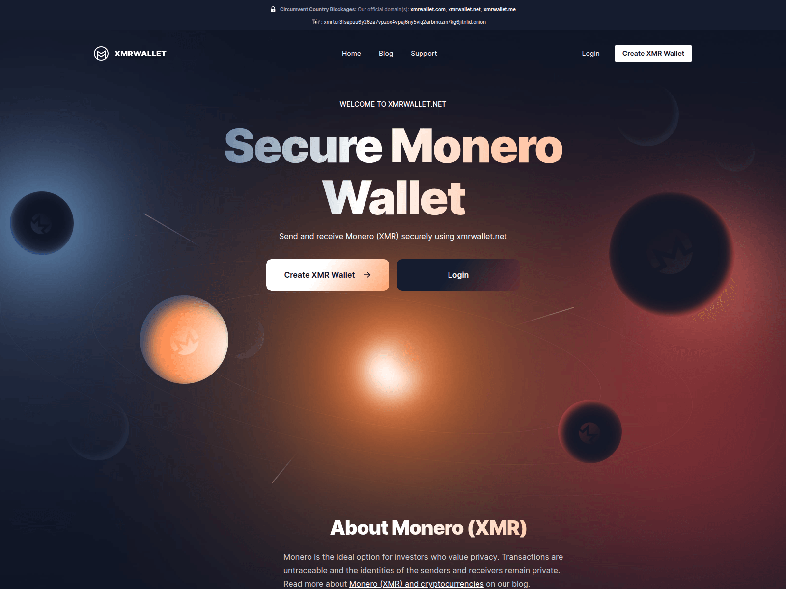 Screenshot of www.xmrwallet.net