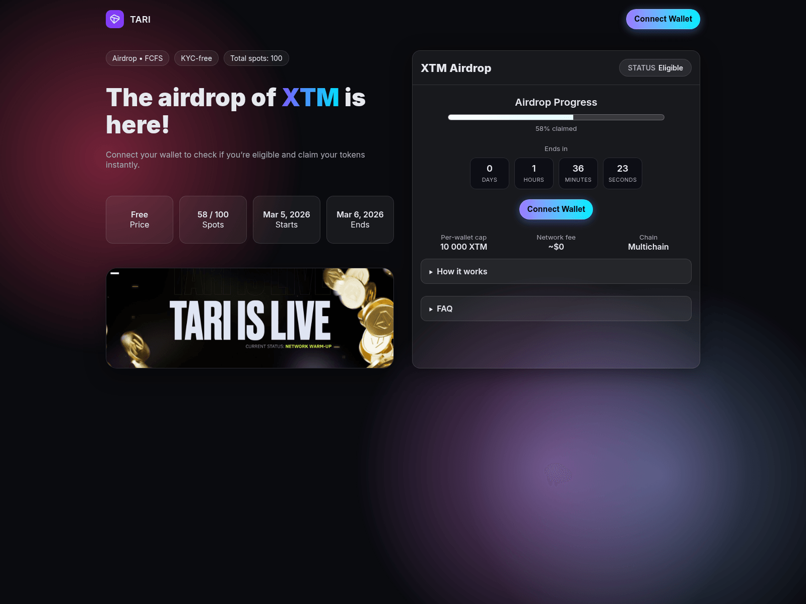 Screenshot of airdrop.tariprotocol.com