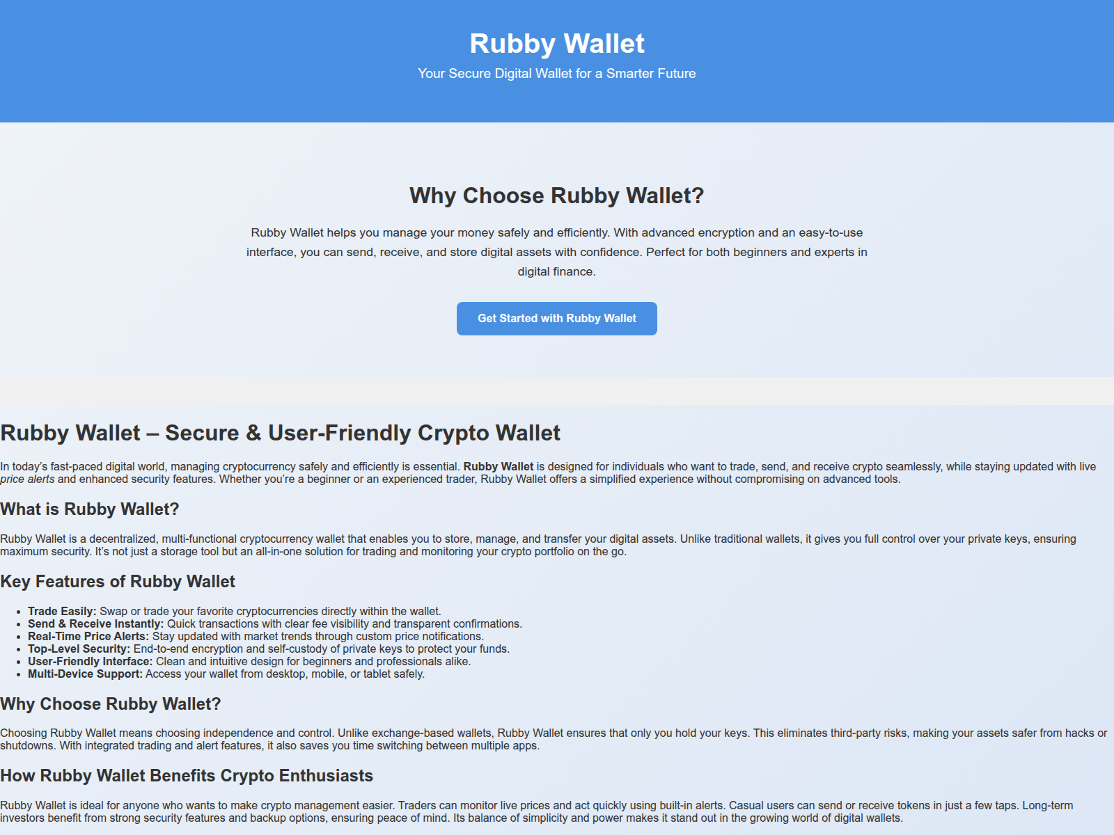 Screenshot of rubbywallet.pages.dev