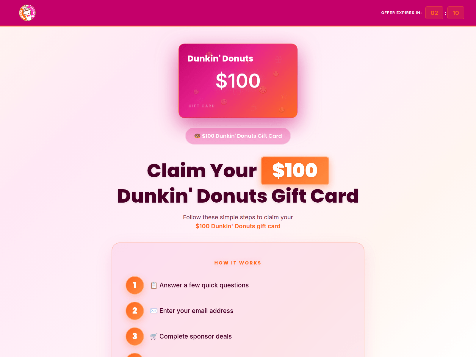 Screenshot of claimdunkins.com