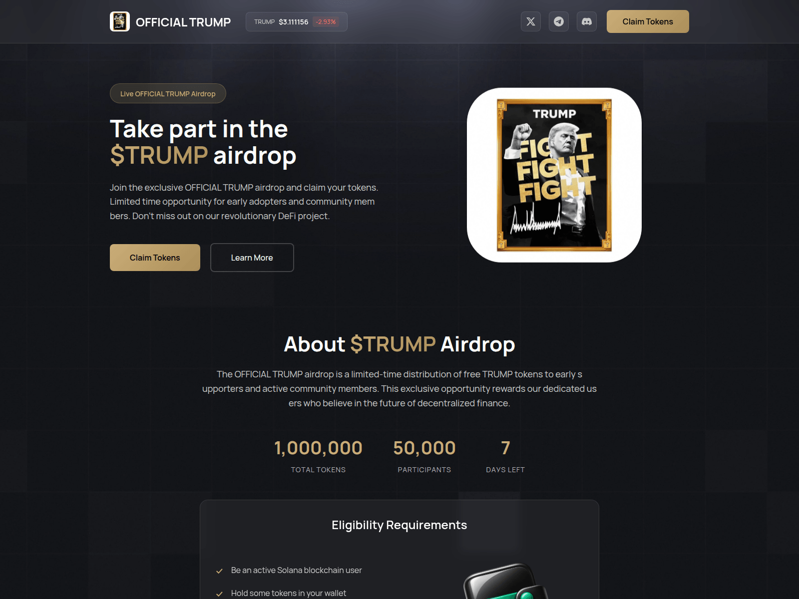 Screenshot of trumpcoins.blog