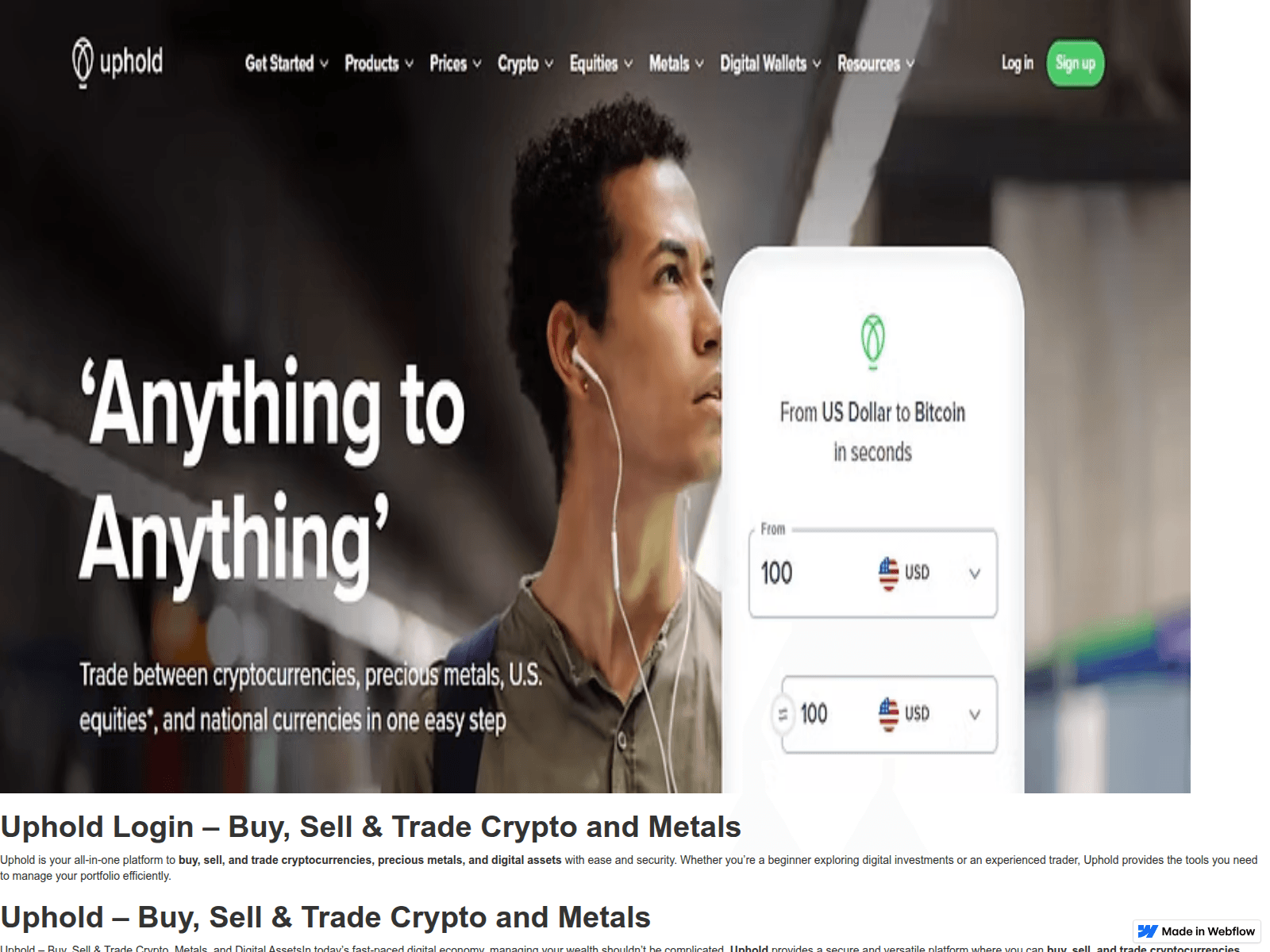 Screenshot of uphold-login-accounyt.webflow.io